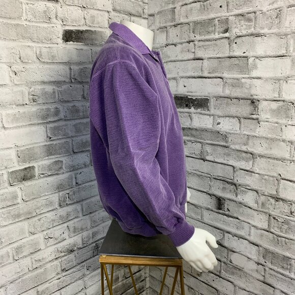 Vintage Embroidered Wolf Sweatshirt Mens M Purple 1/4 Button Collar Pullover 90s - Picture 4 of 14